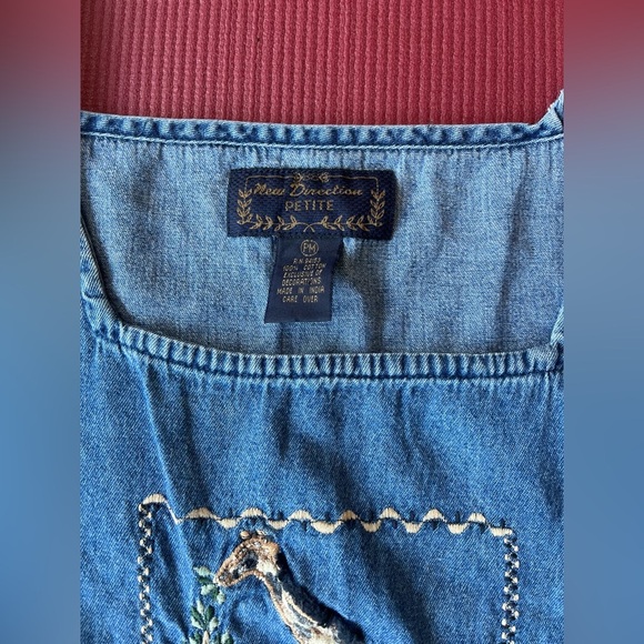 New Direction Denim Dress Womans Petite Medium Giraffe Embroidery Maxi 90s Y2K - Picture 6 of 8